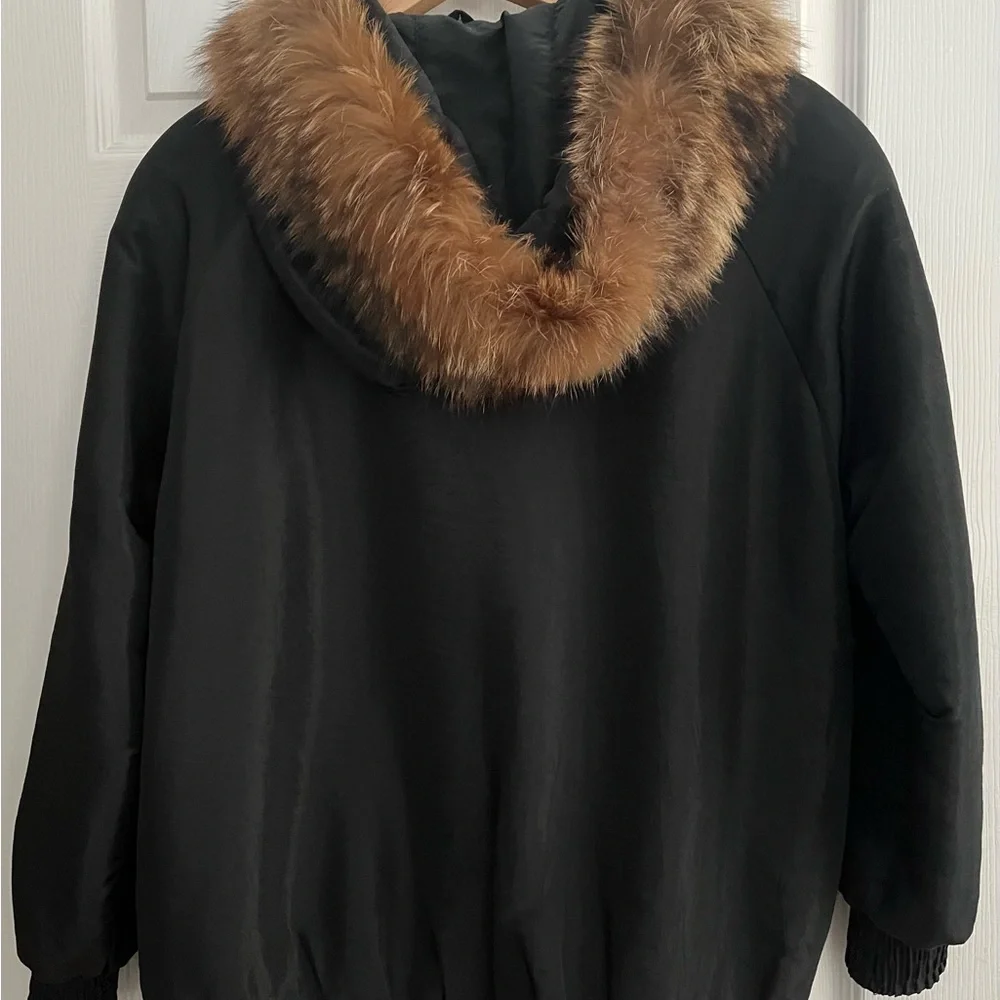 Carol Little St. Tropez Black Jacket with Fur Hood Size XS - Picture 2 of 3
